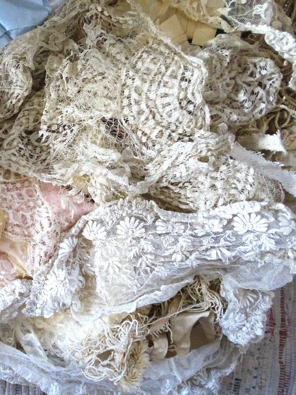 Lot of vintage lace trimming tape hand worked sewing crafts